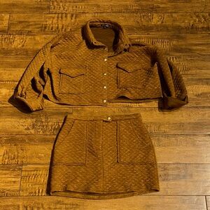 Fashion Nova Quilted Tan Skirt Set